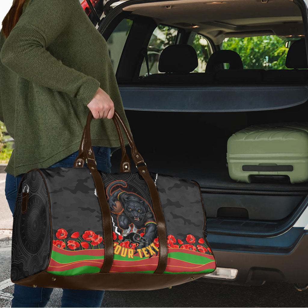 Personalized Penrith Panthers ANZAC Tribute Travel Bag Poppy Field Soldier Silhouette Aboriginal Rugby Mascot