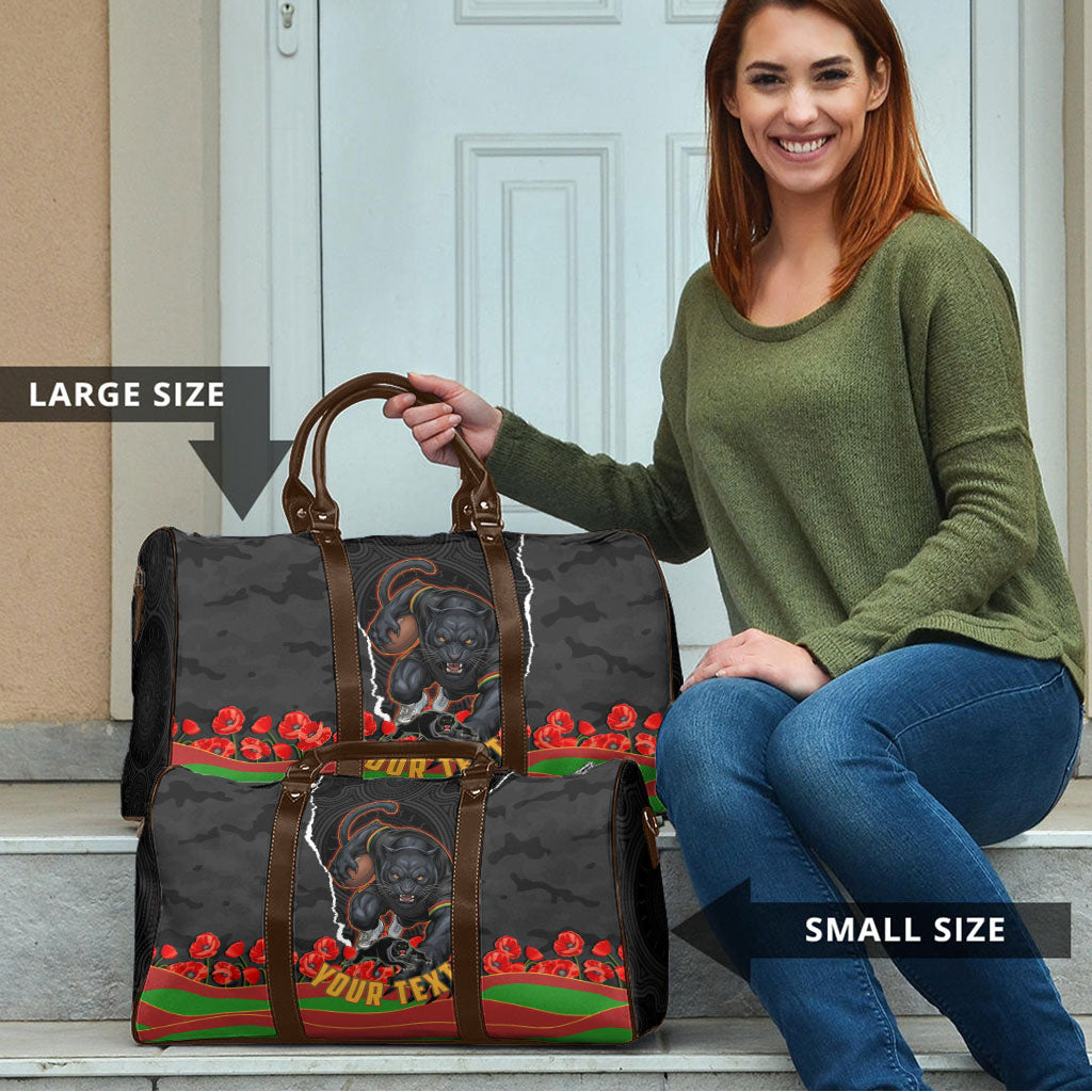 Personalized Penrith Panthers ANZAC Tribute Travel Bag Poppy Field Soldier Silhouette Aboriginal Rugby Mascot