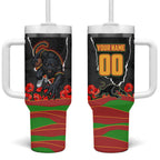Personalized Penrith Panthers ANZAC Tribute Tumbler With Handle Poppy Field Soldier Silhouette Aboriginal Rugby Mascot