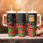 Personalized Penrith Panthers ANZAC Tribute Tumbler With Handle Poppy Field Soldier Silhouette Aboriginal Rugby Mascot