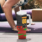 Personalized Penrith Panthers ANZAC Tribute Tumbler With Handle Poppy Field Soldier Silhouette Aboriginal Rugby Mascot