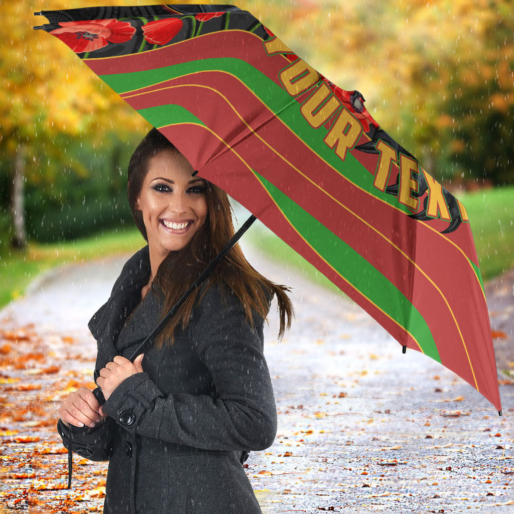Personalized Penrith Panthers ANZAC Tribute Umbrella Poppy Field Soldier Silhouette Aboriginal Rugby Mascot