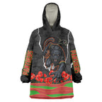 Personalized Penrith Panthers ANZAC Tribute Wearable Blanket Hoodie Poppy Field Soldier Silhouette Aboriginal Rugby Mascot