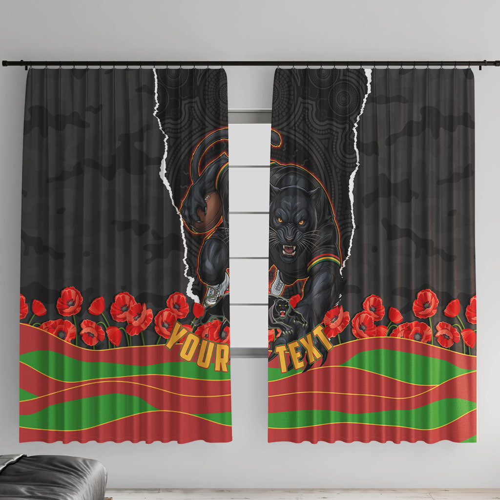 Personalized Penrith Panthers ANZAC Tribute Window Curtain Poppy Field Soldier Silhouette Aboriginal Rugby Mascot