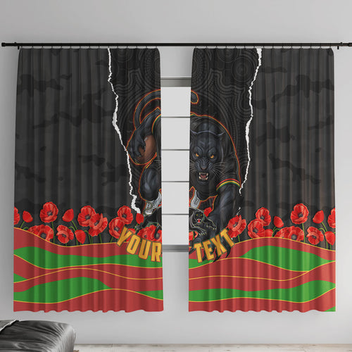 Personalized Penrith Panthers ANZAC Tribute Window Curtain Poppy Field Soldier Silhouette Aboriginal Rugby Mascot