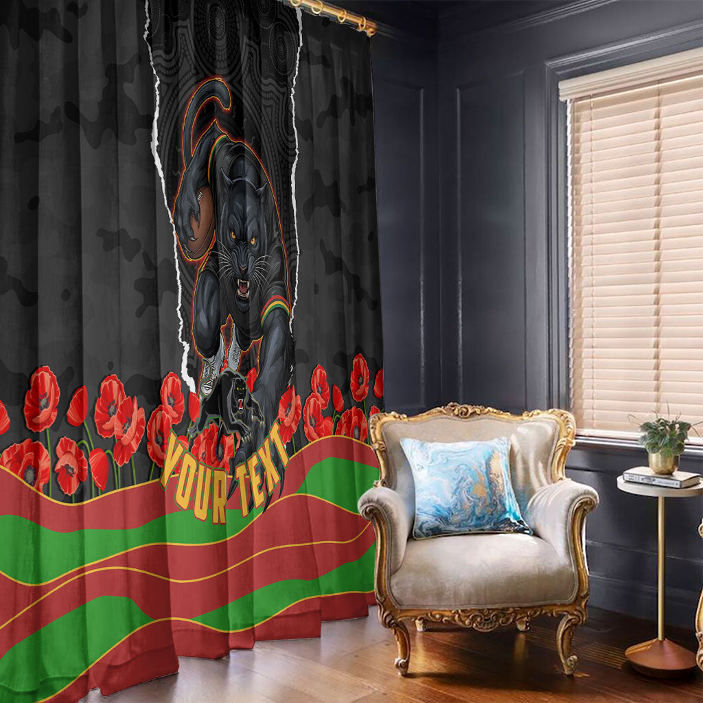 Personalized Penrith Panthers ANZAC Tribute Window Curtain Poppy Field Soldier Silhouette Aboriginal Rugby Mascot