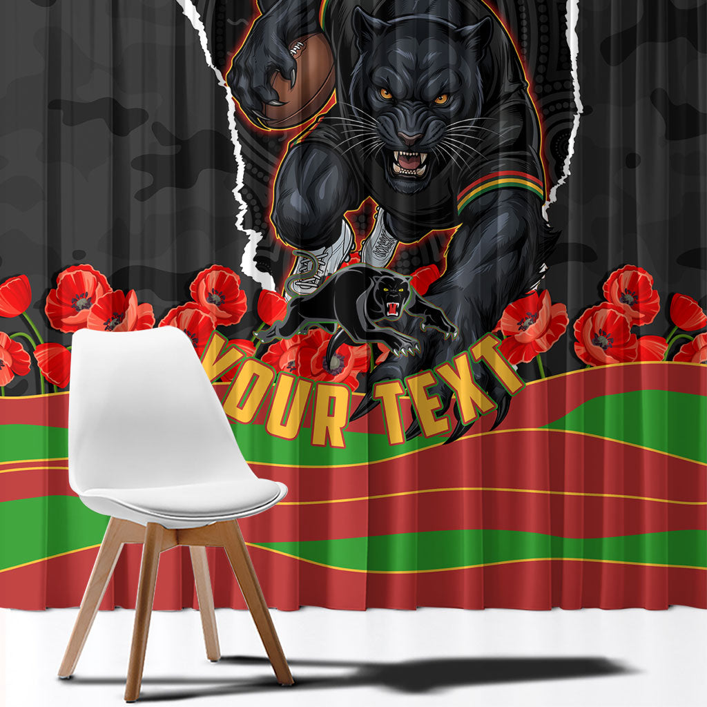 Personalized Penrith Panthers ANZAC Tribute Window Curtain Poppy Field Soldier Silhouette Aboriginal Rugby Mascot