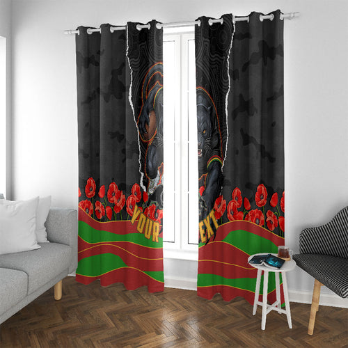 Personalized Penrith Panthers ANZAC Tribute Window Curtain Poppy Field Soldier Silhouette Aboriginal Rugby Mascot