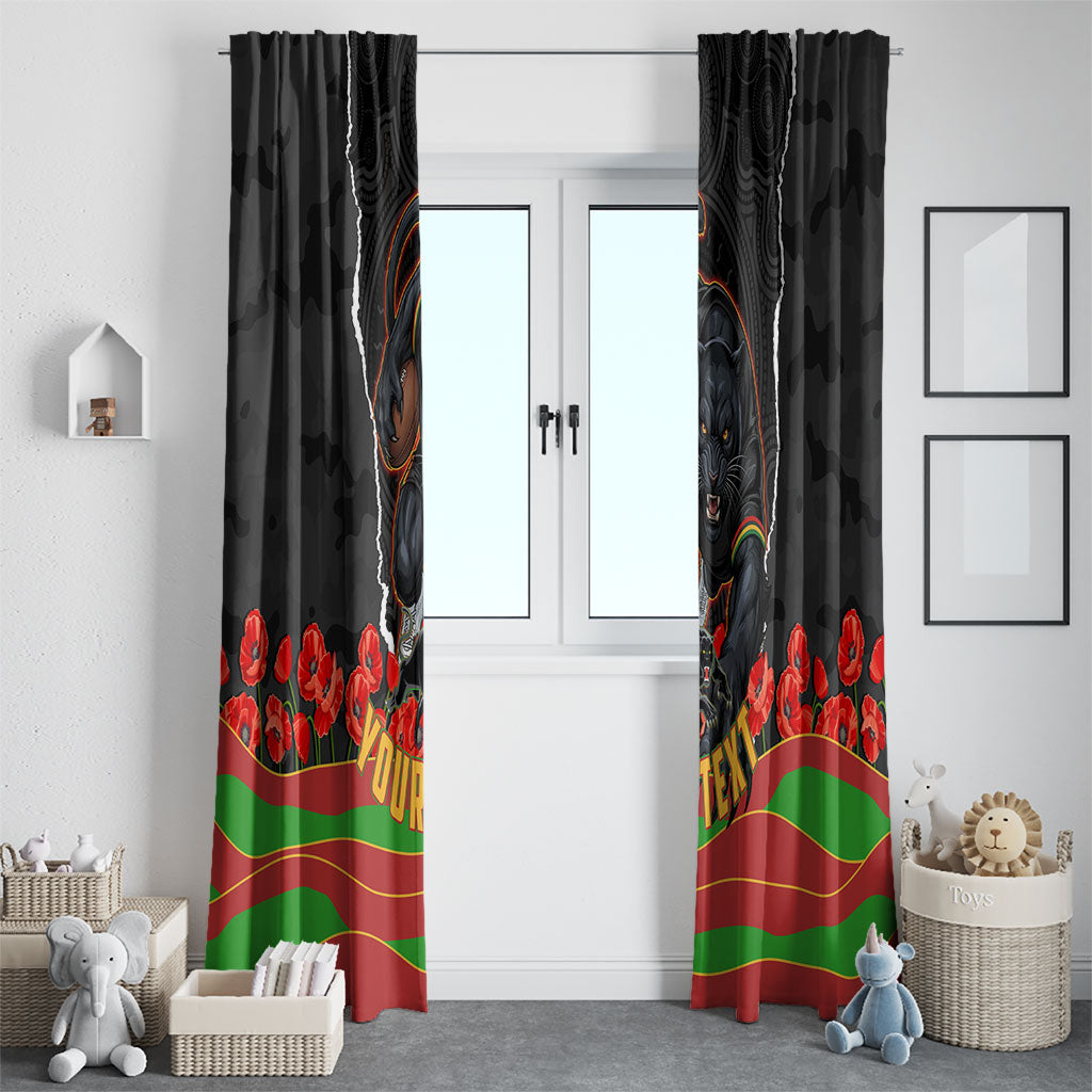 Personalized Penrith Panthers ANZAC Tribute Window Curtain Poppy Field Soldier Silhouette Aboriginal Rugby Mascot
