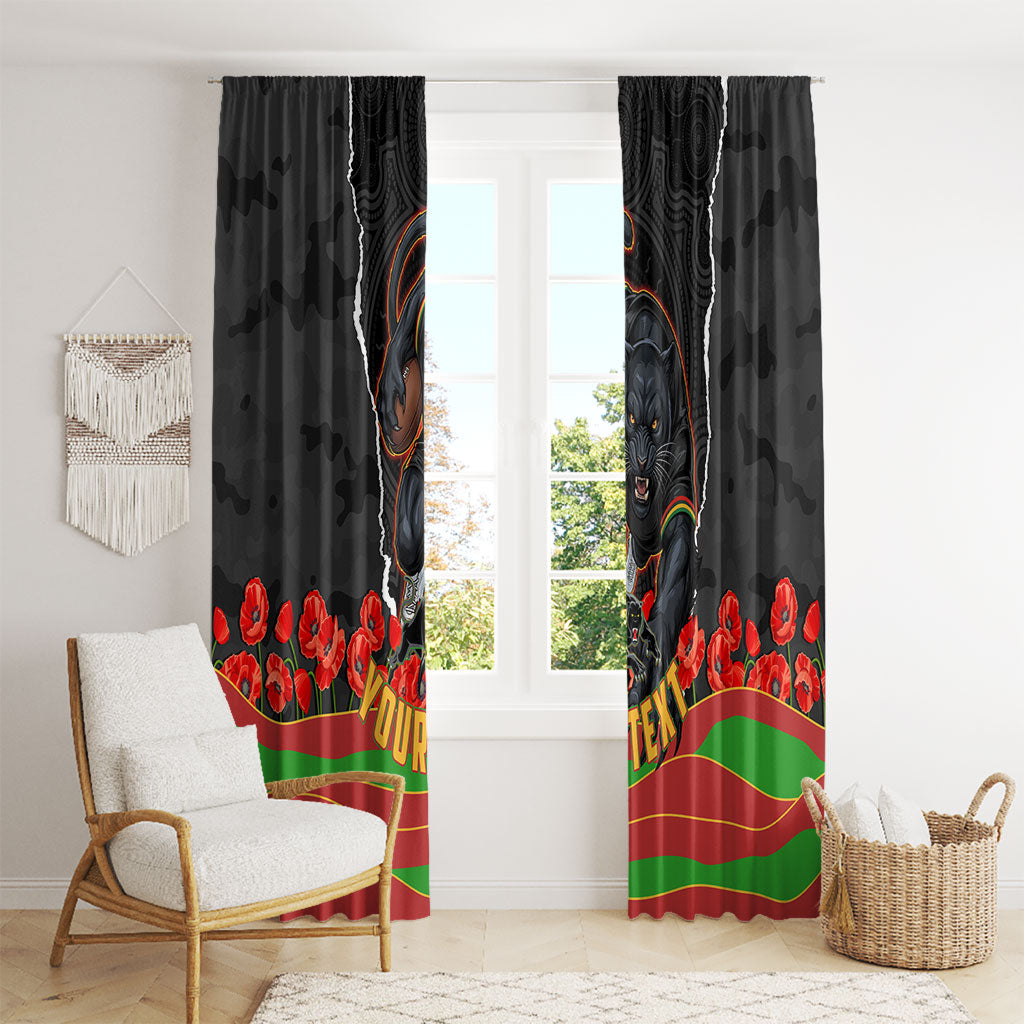 Personalized Penrith Panthers ANZAC Tribute Window Curtain Poppy Field Soldier Silhouette Aboriginal Rugby Mascot