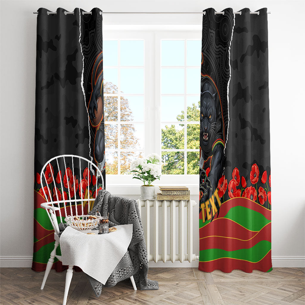 Personalized Penrith Panthers ANZAC Tribute Window Curtain Poppy Field Soldier Silhouette Aboriginal Rugby Mascot