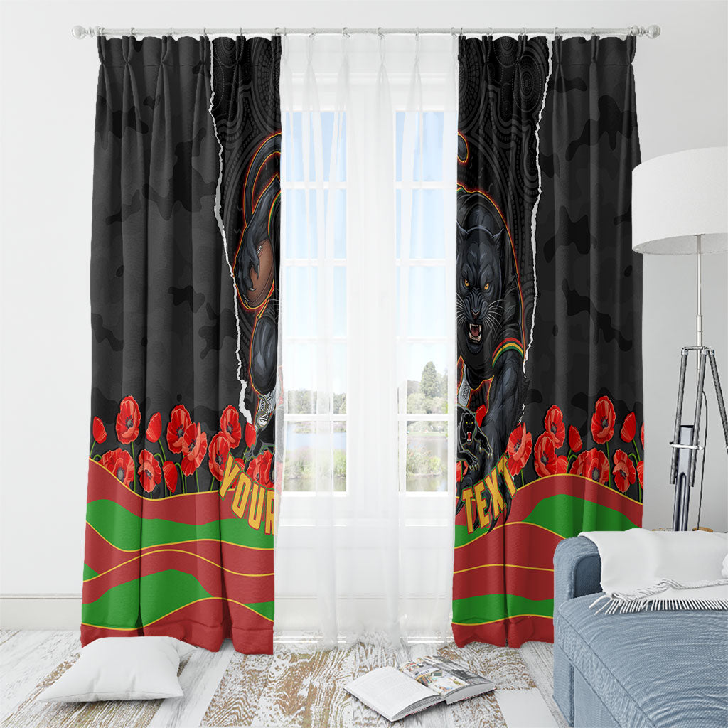 Personalized Penrith Panthers ANZAC Tribute Window Curtain Poppy Field Soldier Silhouette Aboriginal Rugby Mascot