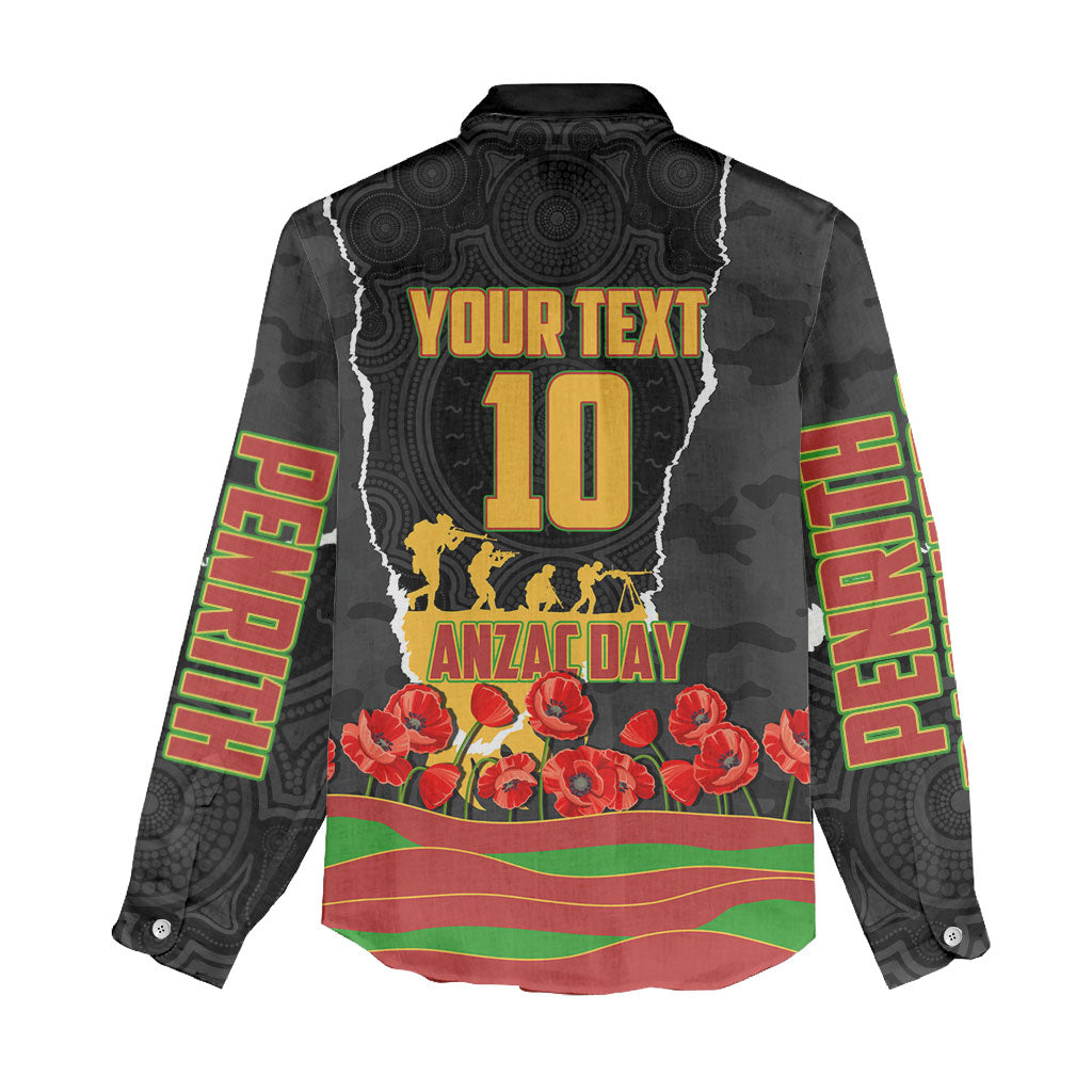Personalized Penrith Panthers ANZAC Tribute Women Casual Shirt Poppy Field Soldier Silhouette Aboriginal Rugby Mascot