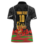 Personalized Penrith Panthers ANZAC Tribute Women Polo Shirt Poppy Field Soldier Silhouette Aboriginal Rugby Mascot