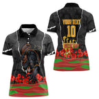 Personalized Penrith Panthers ANZAC Tribute Women Polo Shirt Poppy Field Soldier Silhouette Aboriginal Rugby Mascot