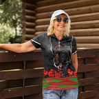 Personalized Penrith Panthers ANZAC Tribute Women Polo Shirt Poppy Field Soldier Silhouette Aboriginal Rugby Mascot