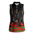 Personalized Penrith Panthers ANZAC Tribute Women Sleeveless Polo Shirt Poppy Field Soldier Silhouette Aboriginal Rugby Mascot