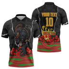 Personalized Penrith Panthers ANZAC Tribute Zipper Polo Shirt Poppy Field Soldier Silhouette Aboriginal Rugby Mascot