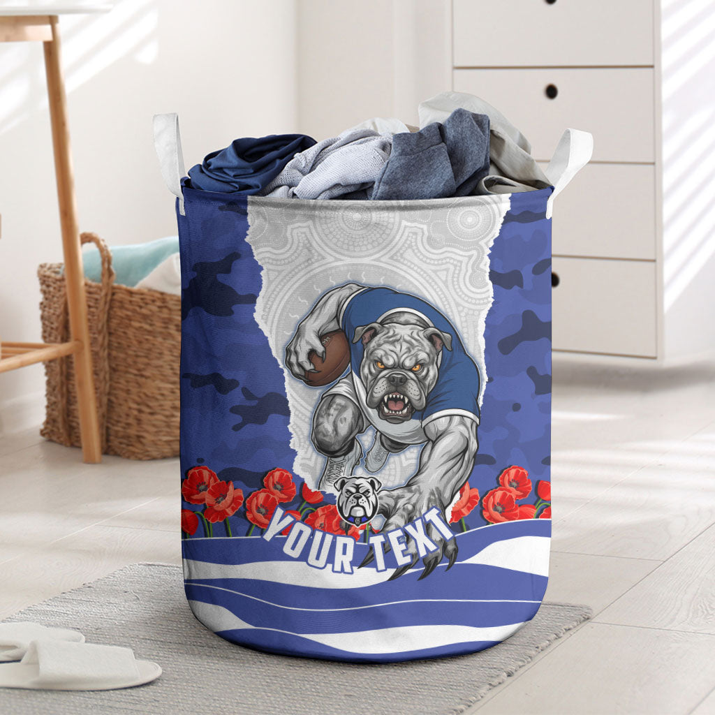 Personalized Bulldogs ANZAC Tribute Laundry Basket Poppy Field Soldier Silhouette Aboriginal Rugby Mascot