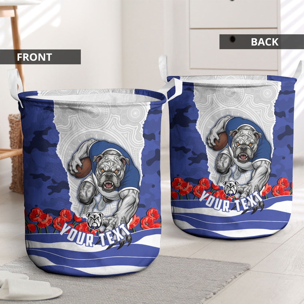 Personalized Bulldogs ANZAC Tribute Laundry Basket Poppy Field Soldier Silhouette Aboriginal Rugby Mascot