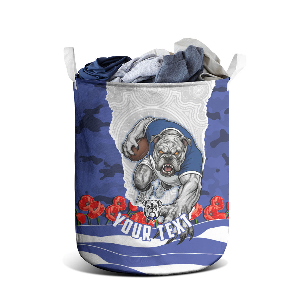 Personalized Bulldogs ANZAC Tribute Laundry Basket Poppy Field Soldier Silhouette Aboriginal Rugby Mascot