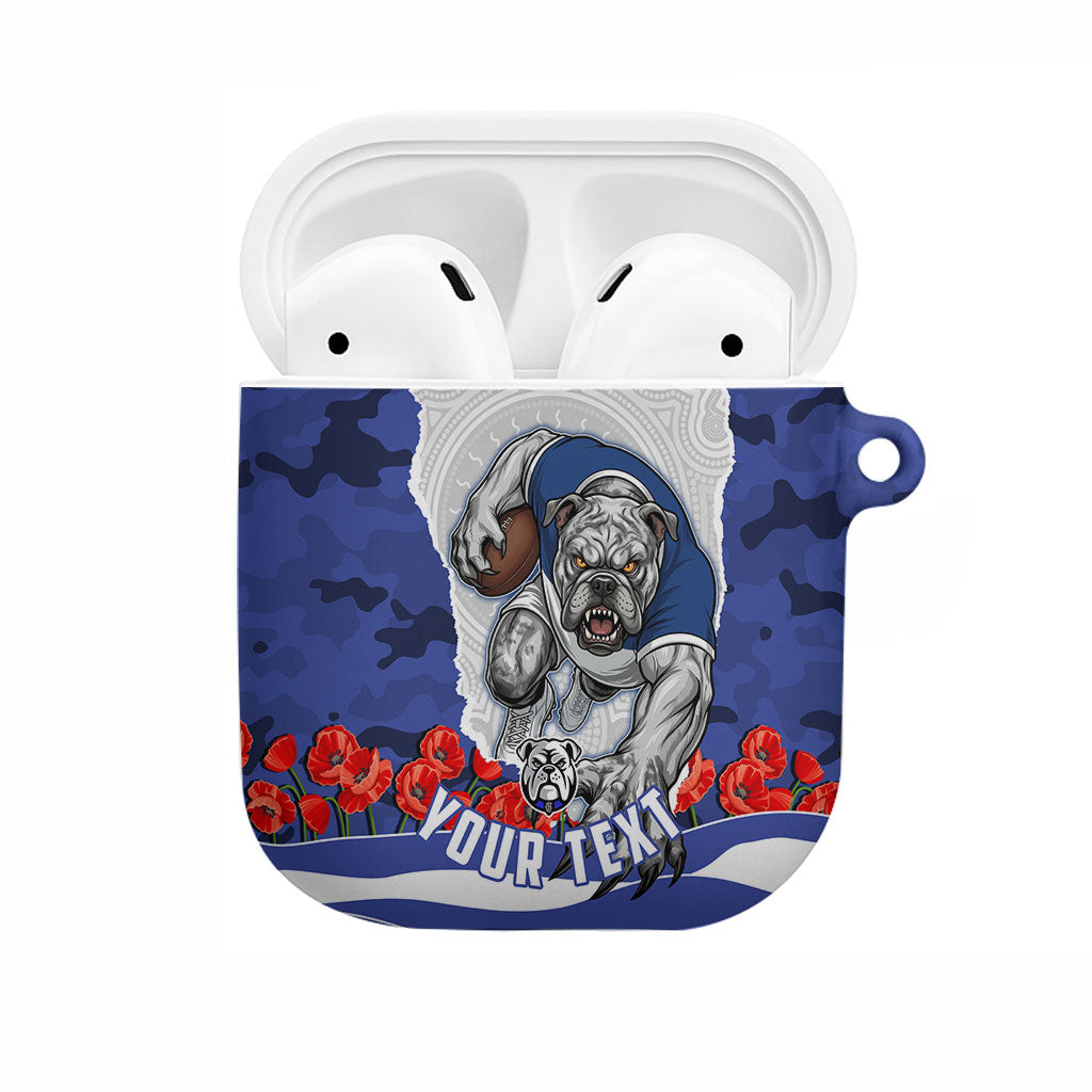 Personalized Bulldogs ANZAC Tribute AirPods Case Poppy Field Soldier Silhouette Aboriginal Rugby Mascot