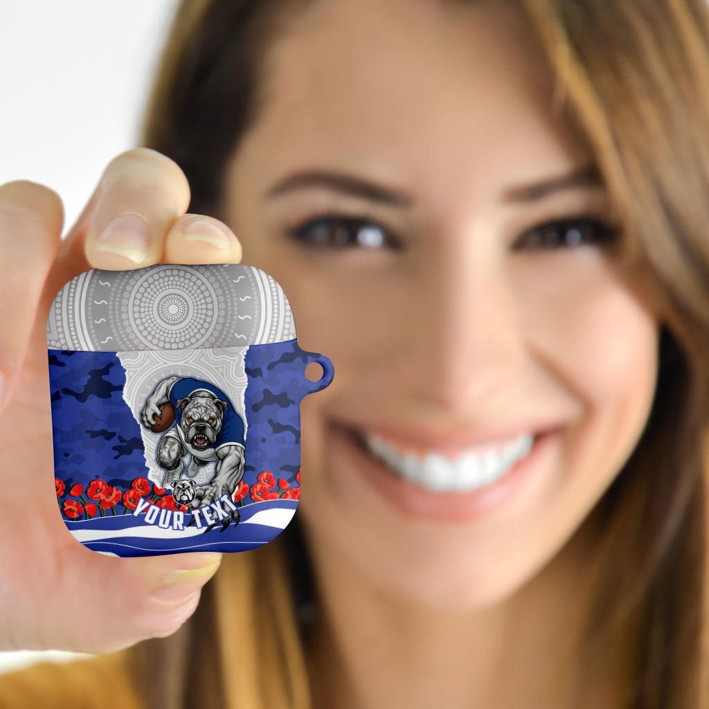 Personalized Bulldogs ANZAC Tribute AirPods Case Poppy Field Soldier Silhouette Aboriginal Rugby Mascot