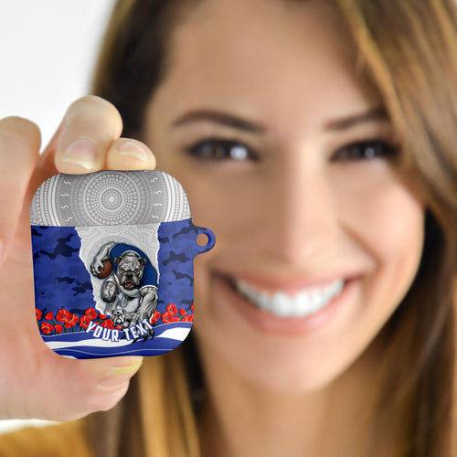 Personalized Bulldogs ANZAC Tribute AirPods Case Poppy Field Soldier Silhouette Aboriginal Rugby Mascot