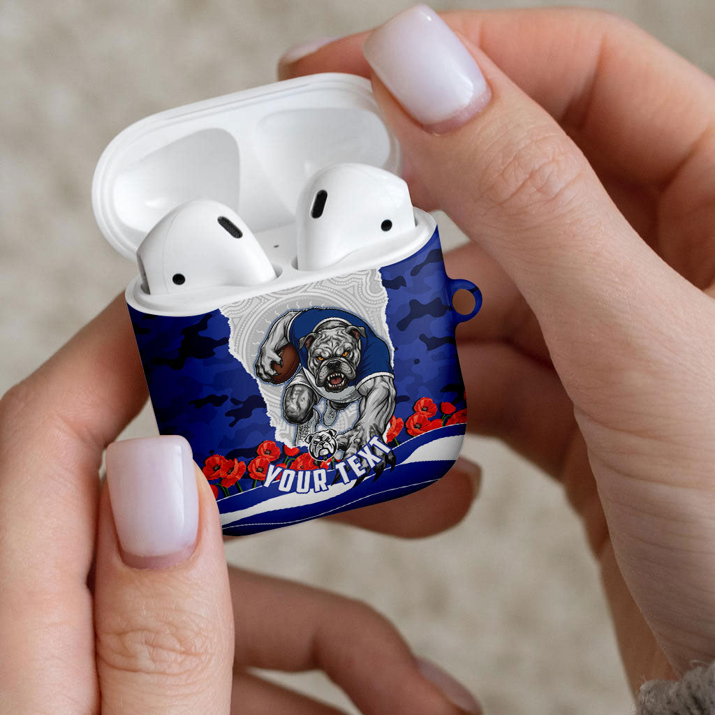 Personalized Bulldogs ANZAC Tribute AirPods Case Poppy Field Soldier Silhouette Aboriginal Rugby Mascot