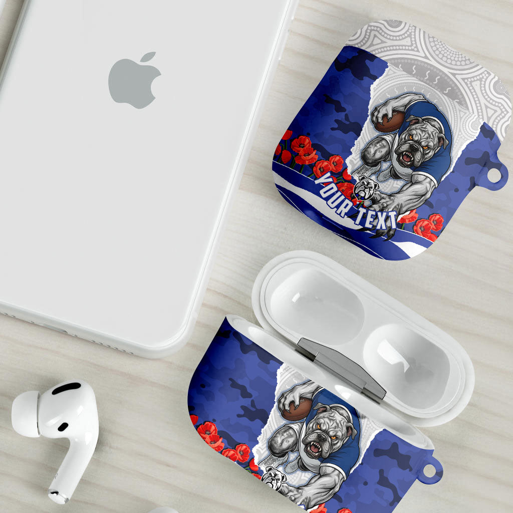 Personalized Bulldogs ANZAC Tribute AirPods Case Poppy Field Soldier Silhouette Aboriginal Rugby Mascot