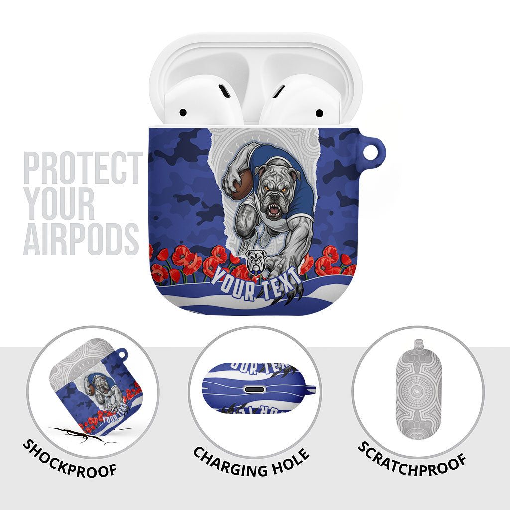 Personalized Bulldogs ANZAC Tribute AirPods Case Poppy Field Soldier Silhouette Aboriginal Rugby Mascot