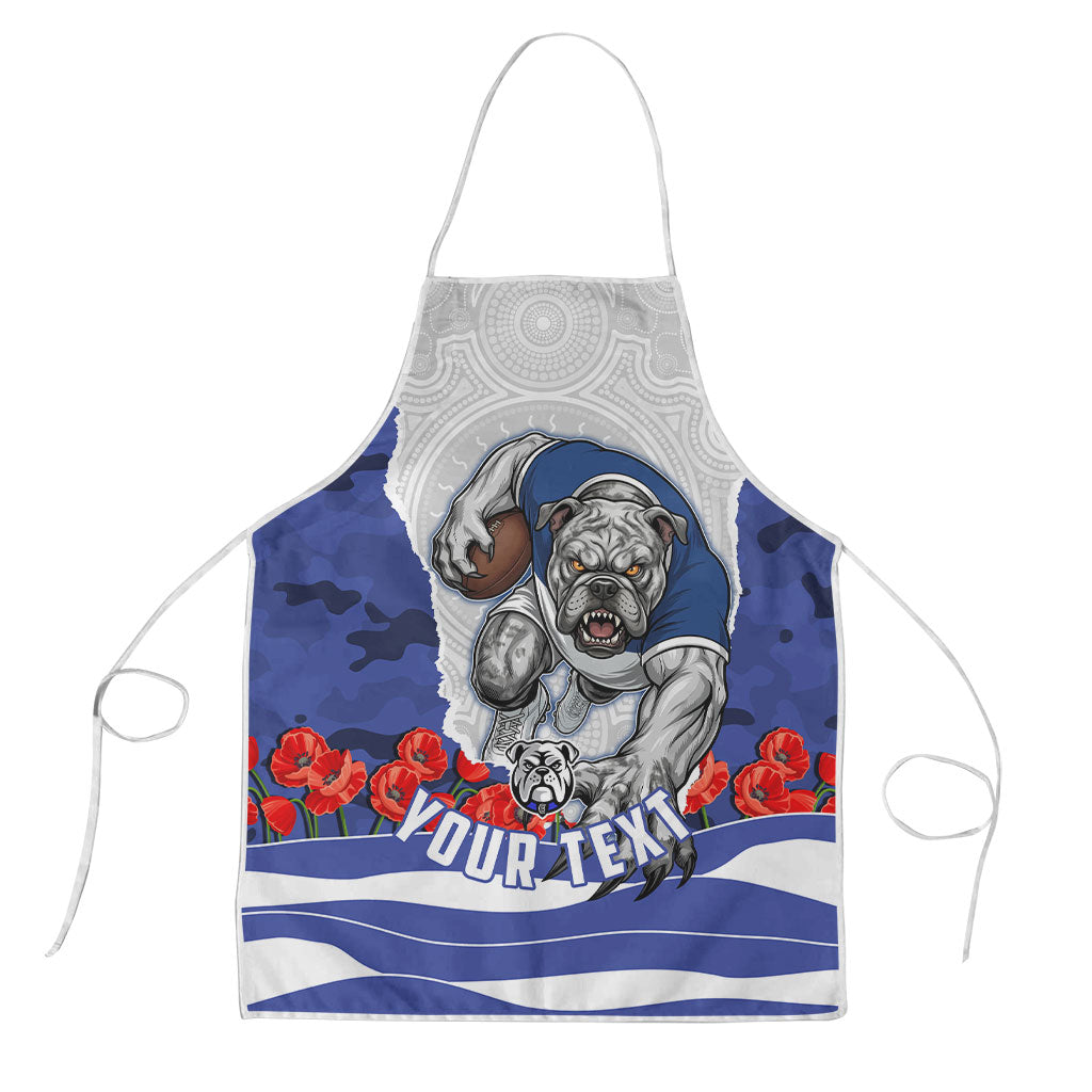 Personalized Bulldogs ANZAC Tribute Apron Poppy Field Soldier Silhouette Aboriginal Rugby Mascot