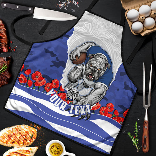 Personalized Bulldogs ANZAC Tribute Apron Poppy Field Soldier Silhouette Aboriginal Rugby Mascot