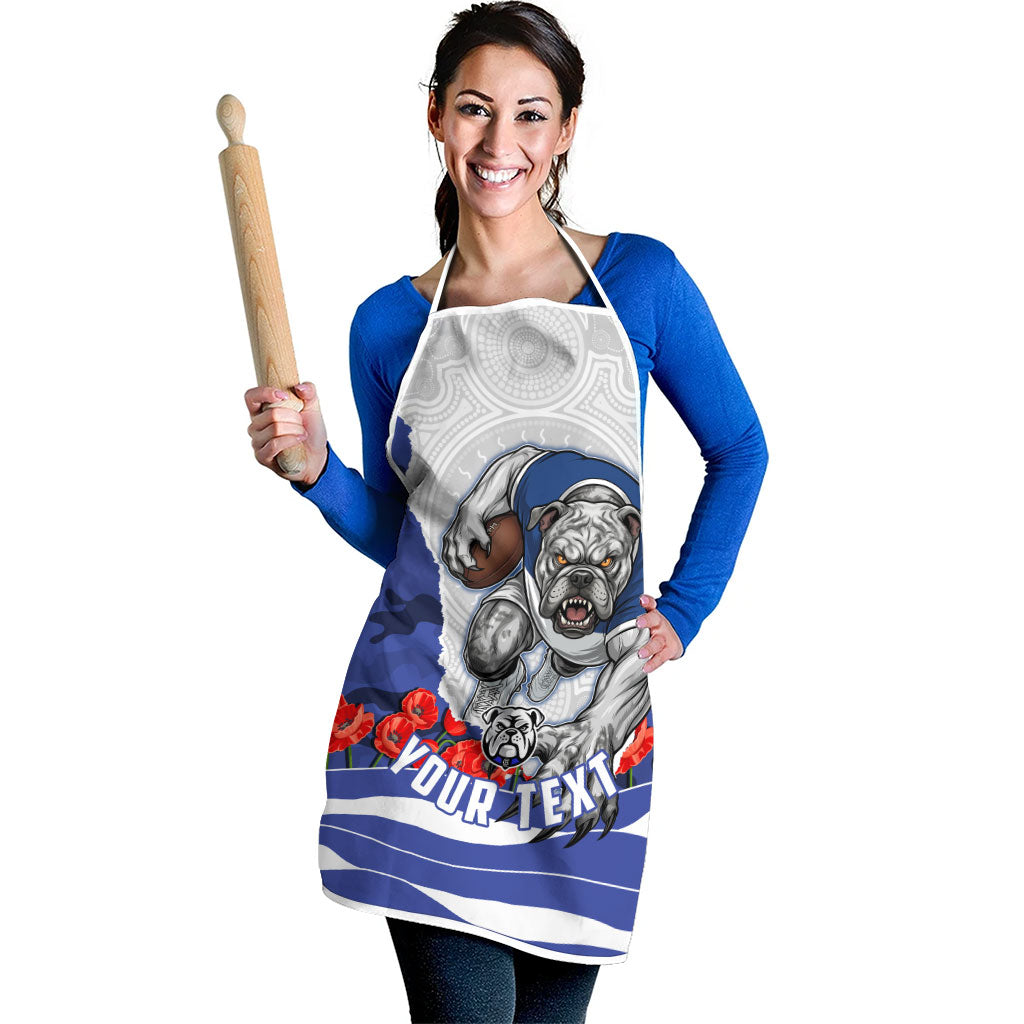 Personalized Bulldogs ANZAC Tribute Apron Poppy Field Soldier Silhouette Aboriginal Rugby Mascot