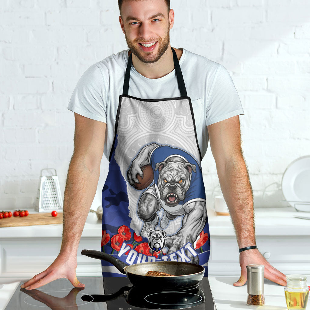 Personalized Bulldogs ANZAC Tribute Apron Poppy Field Soldier Silhouette Aboriginal Rugby Mascot