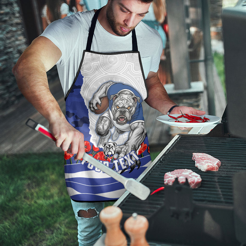 Personalized Bulldogs ANZAC Tribute Apron Poppy Field Soldier Silhouette Aboriginal Rugby Mascot