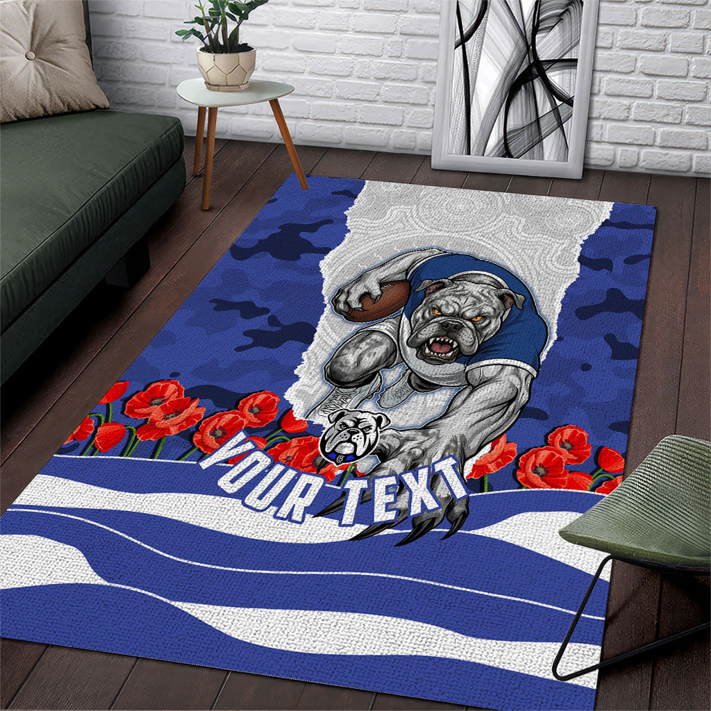 Personalized Bulldogs ANZAC Tribute Area Rug Poppy Field Soldier Silhouette Aboriginal Rugby Mascot