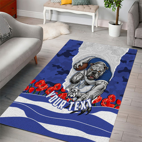Personalized Bulldogs ANZAC Tribute Area Rug Poppy Field Soldier Silhouette Aboriginal Rugby Mascot