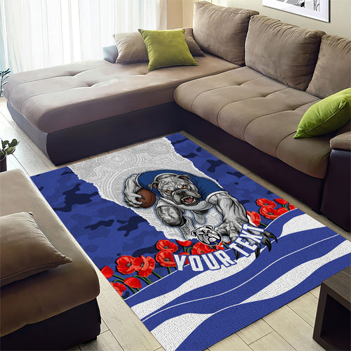 Personalized Bulldogs ANZAC Tribute Area Rug Poppy Field Soldier Silhouette Aboriginal Rugby Mascot