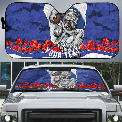 Personalized Bulldogs ANZAC Tribute Auto Sun Shade Poppy Field Soldier Silhouette Aboriginal Rugby Mascot