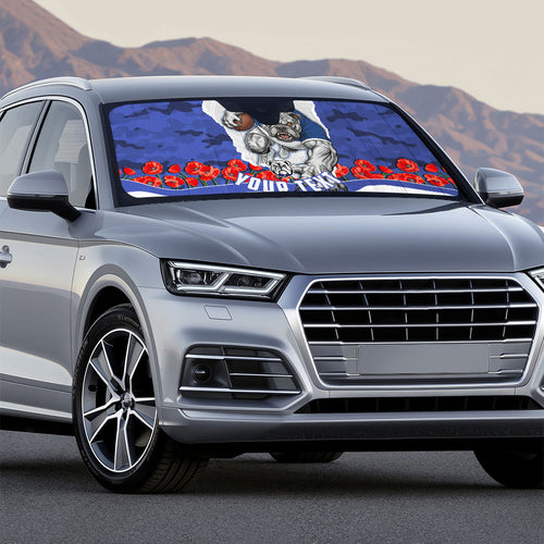 Personalized Bulldogs ANZAC Tribute Auto Sun Shade Poppy Field Soldier Silhouette Aboriginal Rugby Mascot
