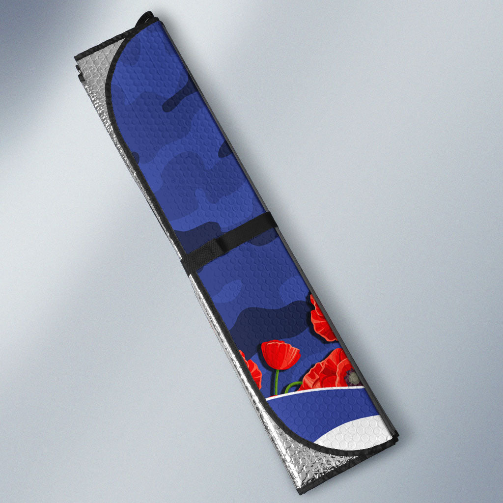 Personalized Bulldogs ANZAC Tribute Auto Sun Shade Poppy Field Soldier Silhouette Aboriginal Rugby Mascot