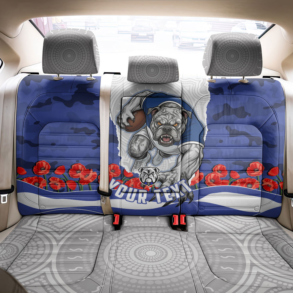 Personalized Bulldogs ANZAC Tribute Back Car Seat Cover Poppy Field Soldier Silhouette Aboriginal Rugby Mascot