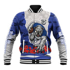 Personalized Bulldogs ANZAC Tribute Baseball Jacket Poppy Field Soldier Silhouette Aboriginal Rugby Mascot
