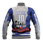Personalized Bulldogs ANZAC Tribute Baseball Jacket Poppy Field Soldier Silhouette Aboriginal Rugby Mascot