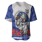 Personalized Bulldogs ANZAC Tribute Baseball Jersey Poppy Field Soldier Silhouette Aboriginal Rugby Mascot