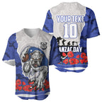Personalized Bulldogs ANZAC Tribute Baseball Jersey Poppy Field Soldier Silhouette Aboriginal Rugby Mascot
