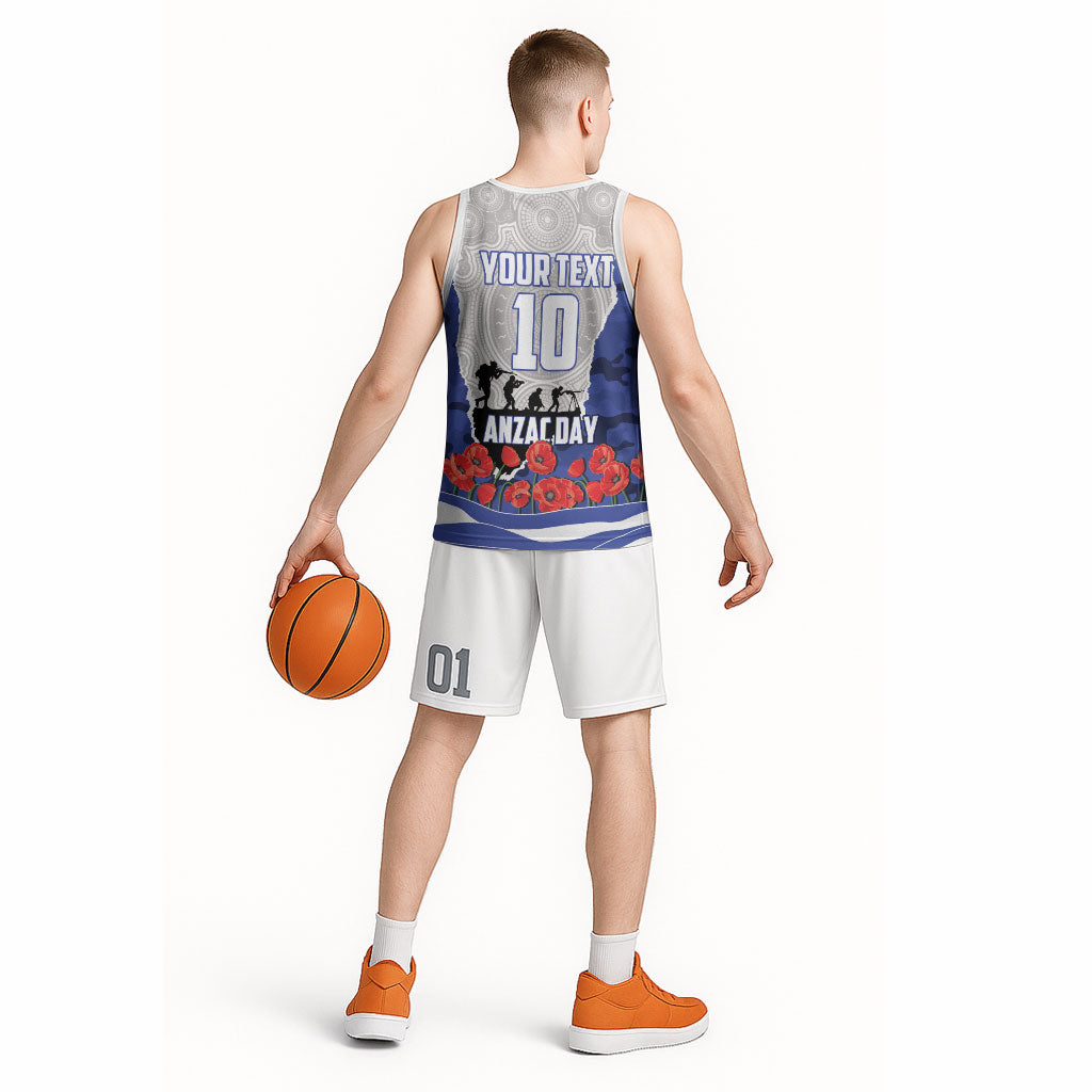 Personalized Bulldogs ANZAC Tribute Basketball Jersey Poppy Field Soldier Silhouette Aboriginal Rugby Mascot