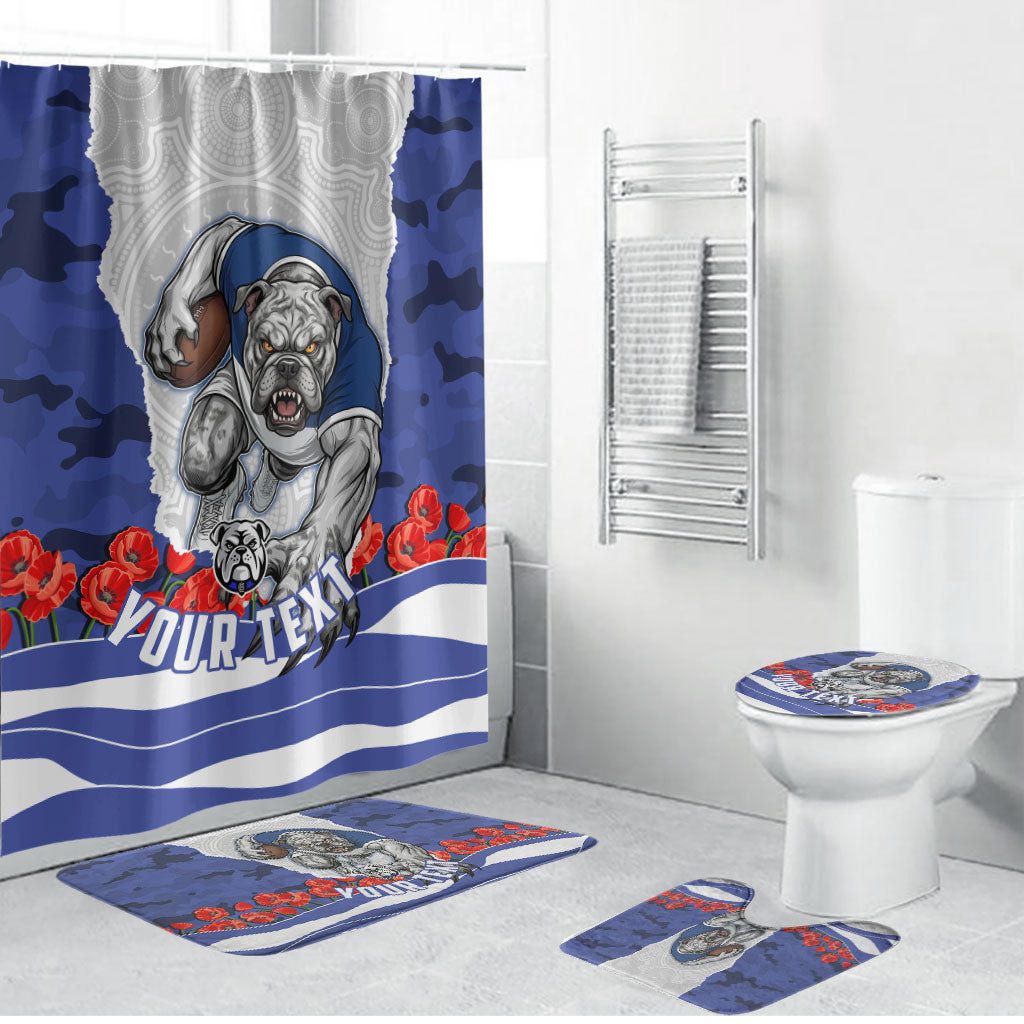 Personalized Bulldogs ANZAC Tribute Bathroom Set Poppy Field Soldier Silhouette Aboriginal Rugby Mascot