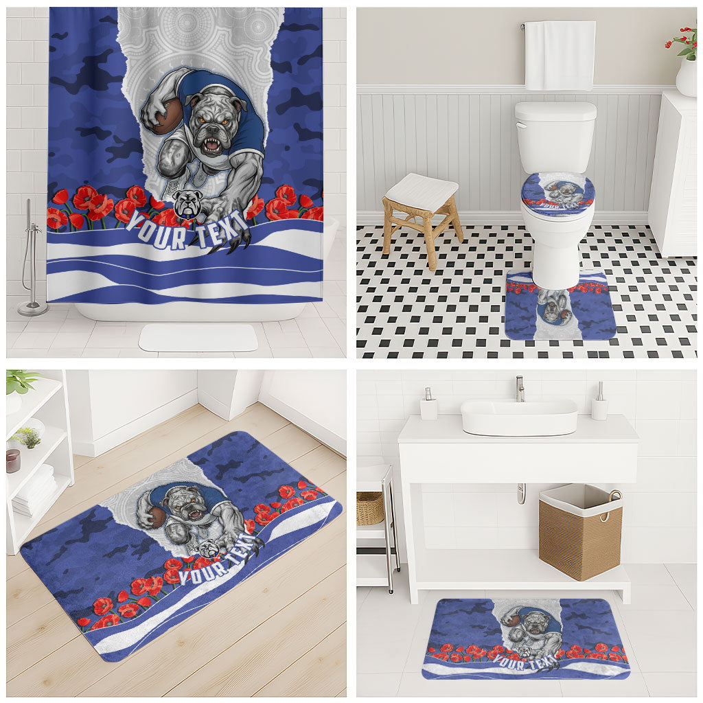 Personalized Bulldogs ANZAC Tribute Bathroom Set Poppy Field Soldier Silhouette Aboriginal Rugby Mascot